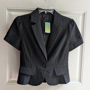 Twenty One Black Pinstripe Puff Sleeve Short Blazer